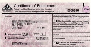 Purchaser V750 DVLA Certificate of Entitlement