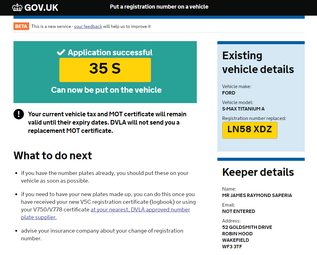 how long does it take to assign a private number plate by post
